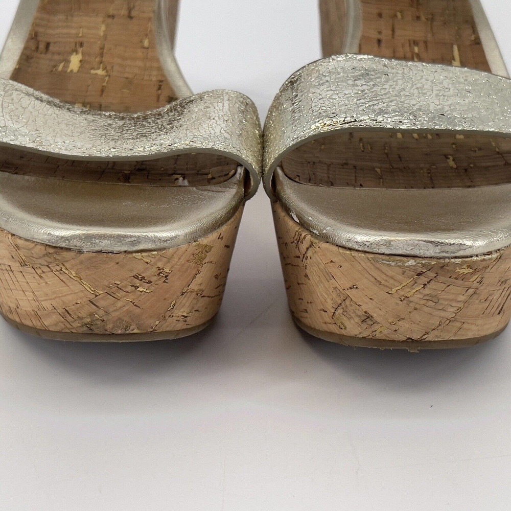 Donald Pliner Malibu Cork Wedge Gold Metallic Womens Shoes 8.5 Open Toe Summer - Picture 4 of 8